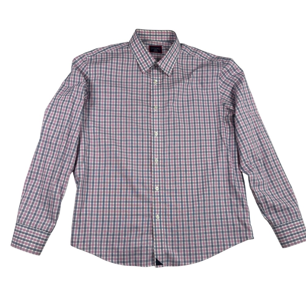 UNTUCKit Dolcetto Shirt Mens Large Pink Blue Plaid Wrinkle Free Cotton Button Up